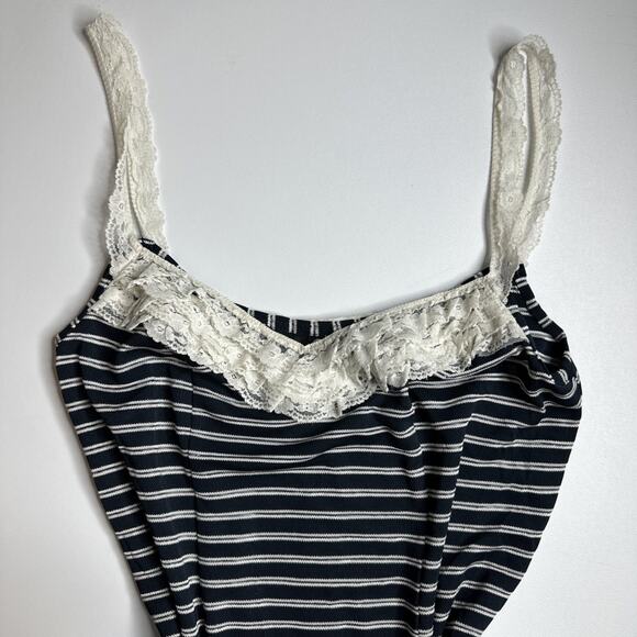 Gloria Caram Y2K Stripe Lace Tank Top S Navy Coquette England Eurocore Cute - Picture 8 of 13